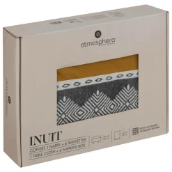 ATMOSPHERA CREATEUR D'INTERIEUR - Ensemble nappe et 6 serviettes inuit coton jaune ocre 250x150cm