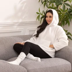 ATMOSPHERA CREATEUR D'INTERIEUR - Plaid sweatshirtshirt capuche flanelle teddy blanc taille unique