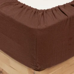 ATMOSPHERA CREATEUR D'INTERIEUR - Drap housse "flora" gaze de coton marron 160x200cm