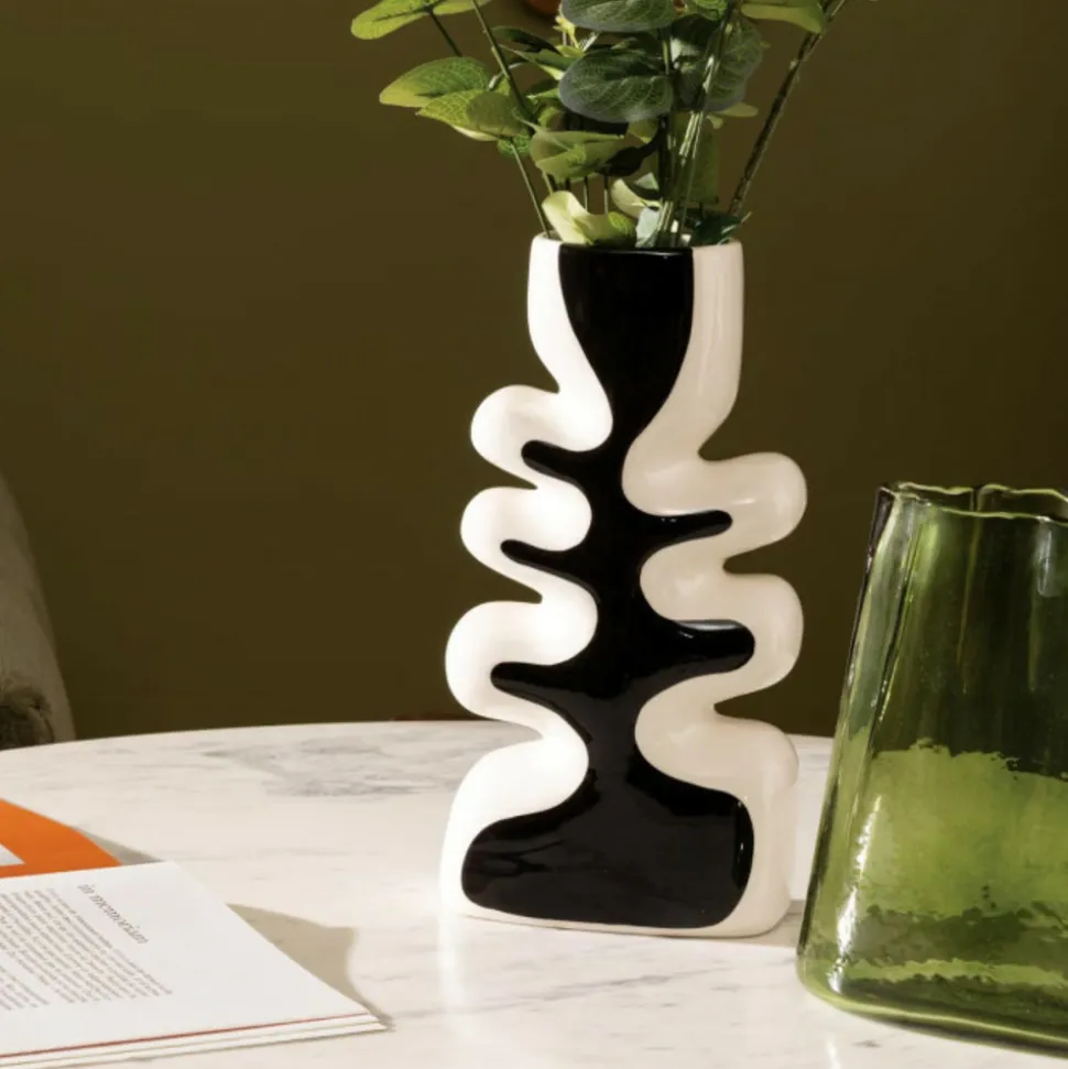 ATMOSPHERA CREATEUR D'INTERIEUR - Vase vague "twis" céramique noir & blanc h28cm