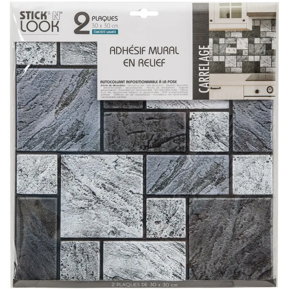 ATMOSPHERA CREATEUR D'INTERIEUR - Lot de 2 stickers - carrelage - noir - 30x30 cm