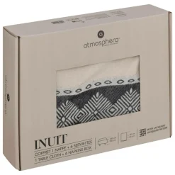 ATMOSPHERA CREATEUR D'INTERIEUR - Ensemble nappe et 6 serviettes inuit coton blanc ivoire 250x150cm