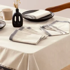 ATMOSPHERA CREATEUR D'INTERIEUR - Ensemble nappe et 6 serviettes inuit coton blanc ivoire 250x150cm