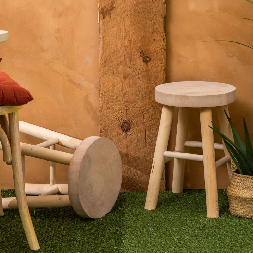 ATMOSPHERA CREATEUR D'INTERIEUR - Tabouret "nyar" paulownia beige d28x41cm