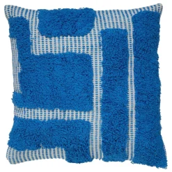 ATMOSPHERA CREATEUR D'INTERIEUR - Coussin "poppy" coton tufté bleu clair 50x50cm