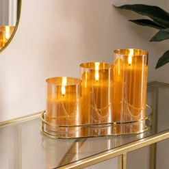 ATMOSPHERA CREATEUR D'INTERIEUR - Coffret 3 bougies led sena verre ambre d75cm