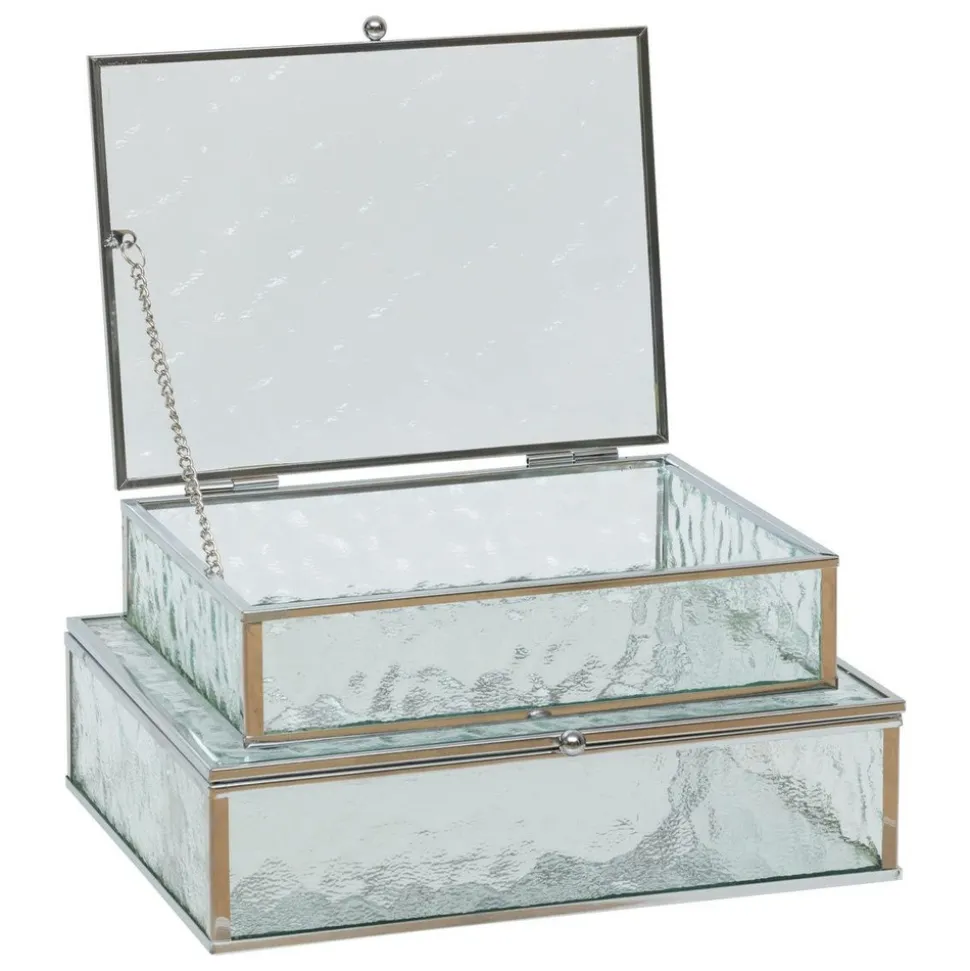 ATMOSPHERA CREATEUR D'INTERIEUR - 2 boîtes à bijoux "ania" métal et verre argenté 22x17cm