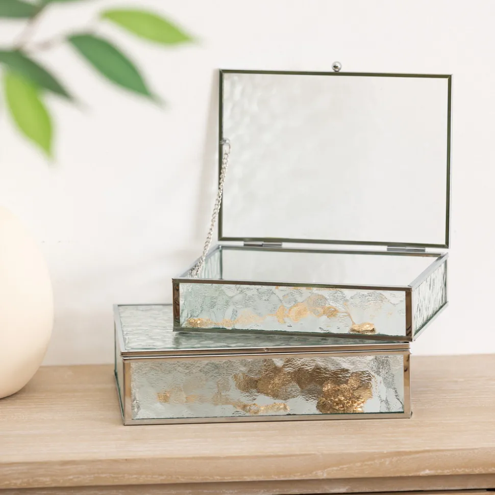 ATMOSPHERA CREATEUR D'INTERIEUR - 2 boîtes à bijoux "ania" métal et verre argenté 22x17cm