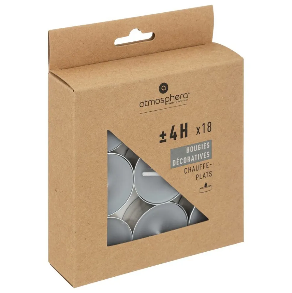 ATMOSPHERA CREATEUR D'INTERIEUR - 18 bougies chauffe-plats "hugo" h1,5cm gris clair