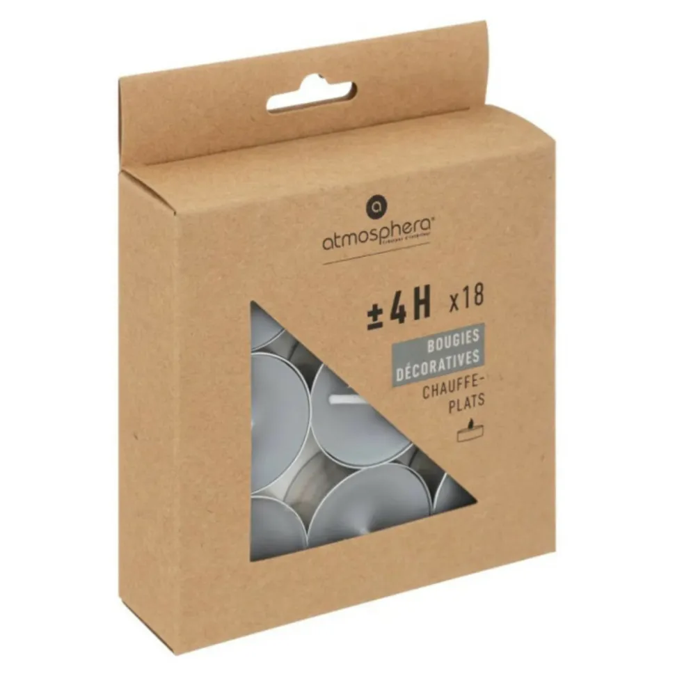 ATMOSPHERA CREATEUR D'INTERIEUR - 18 bougies chauffe-plats "hugo" h1,5cm gris clair