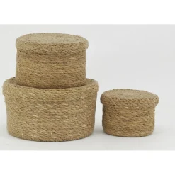 AUBRY GASPARD - Boites rondes en jonc naturel (lot de 3)