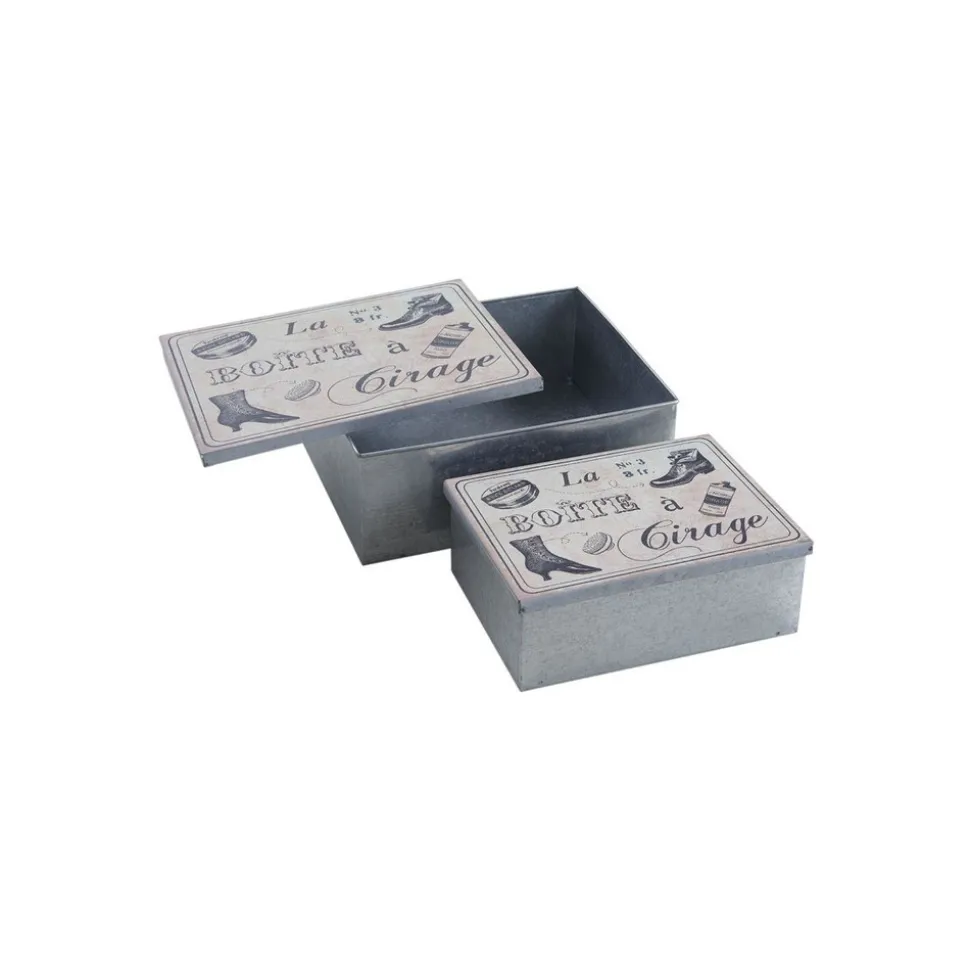 AUBRY GASPARD - Boites vintage en métal galvanisé boîte à cirage (lot de 2)