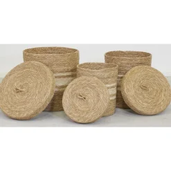 AUBRY GASPARD - Boîtes de rangement en maïs naturel et blanc (lot de 3)