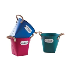 AUBRY GASPARD - Cache pot en métal coloré 19 cm jardin lot de 6