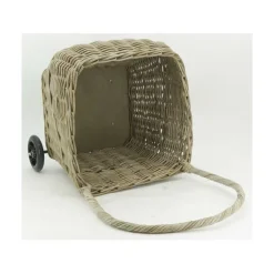 AUBRY GASPARD - Chariot à bûches en rotin gris arrondi