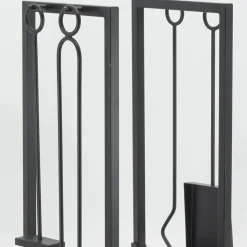 AUBRY GASPARD - Porte-bûches + 4 accessoires de cheminée en métal noir