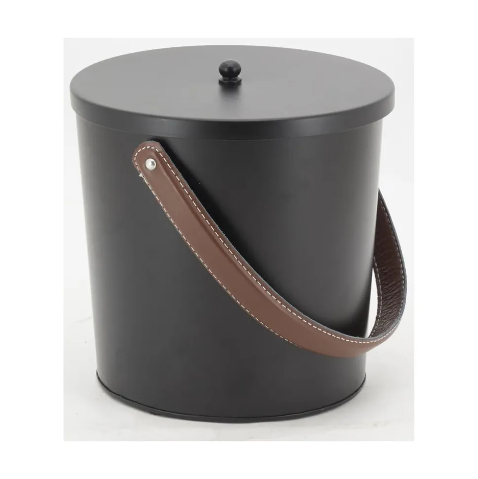 AUBRY GASPARD - Seau à cendres en métal noir et cuir