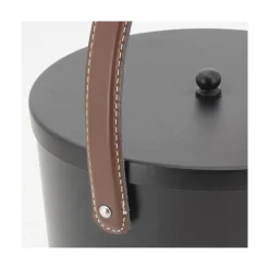 AUBRY GASPARD - Seau à cendres en métal noir et cuir