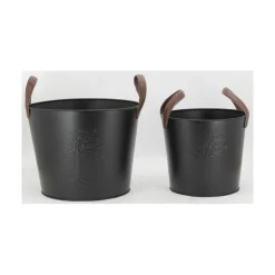 AUBRY GASPARD - Seaux en métal noir et cuir (lot de 2)