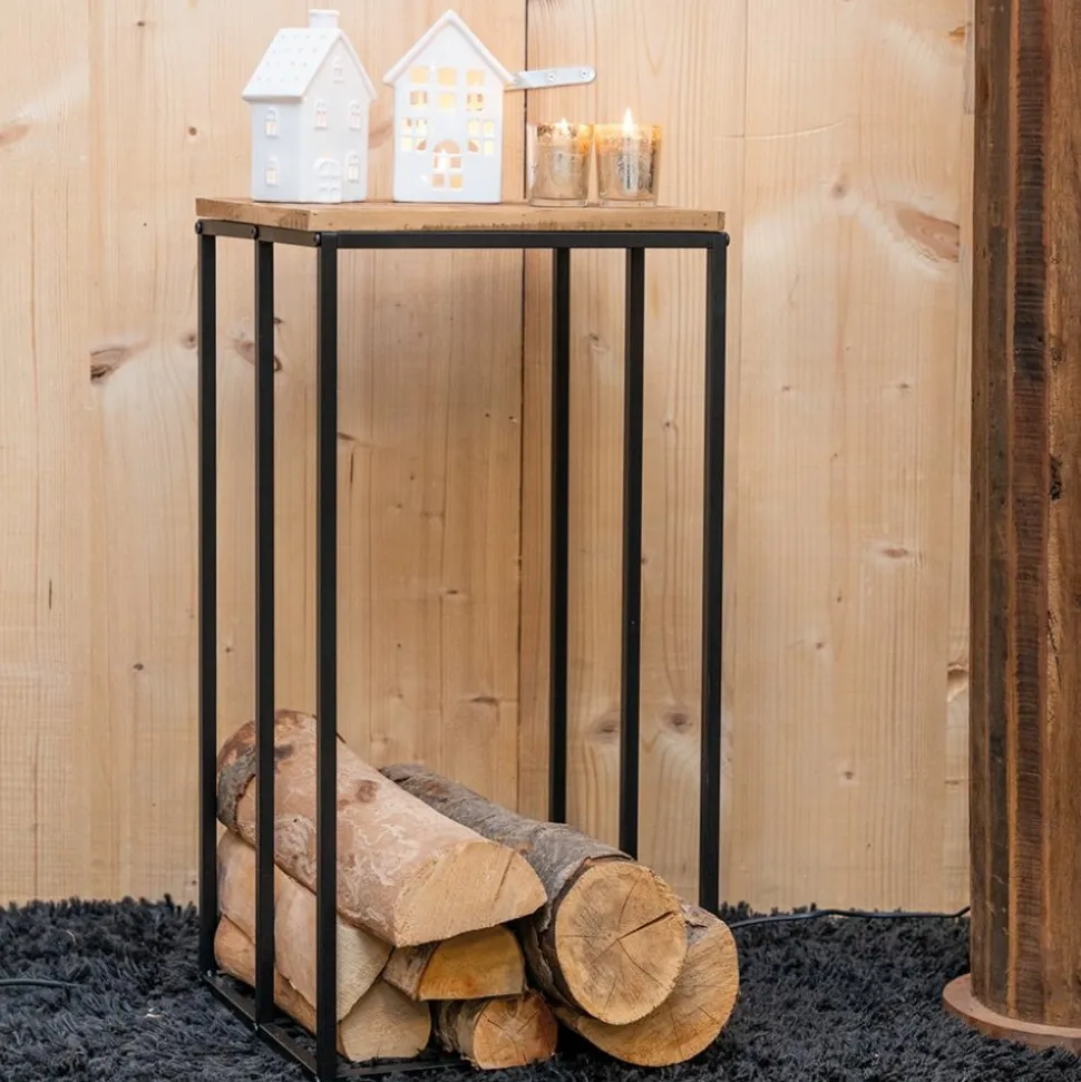 AUBRY GASPARD - Sellette porte-bûches en métal et bois rondo