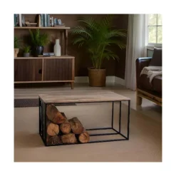 AUBRY GASPARD - Table basse porte bûches en bois et métal rondo