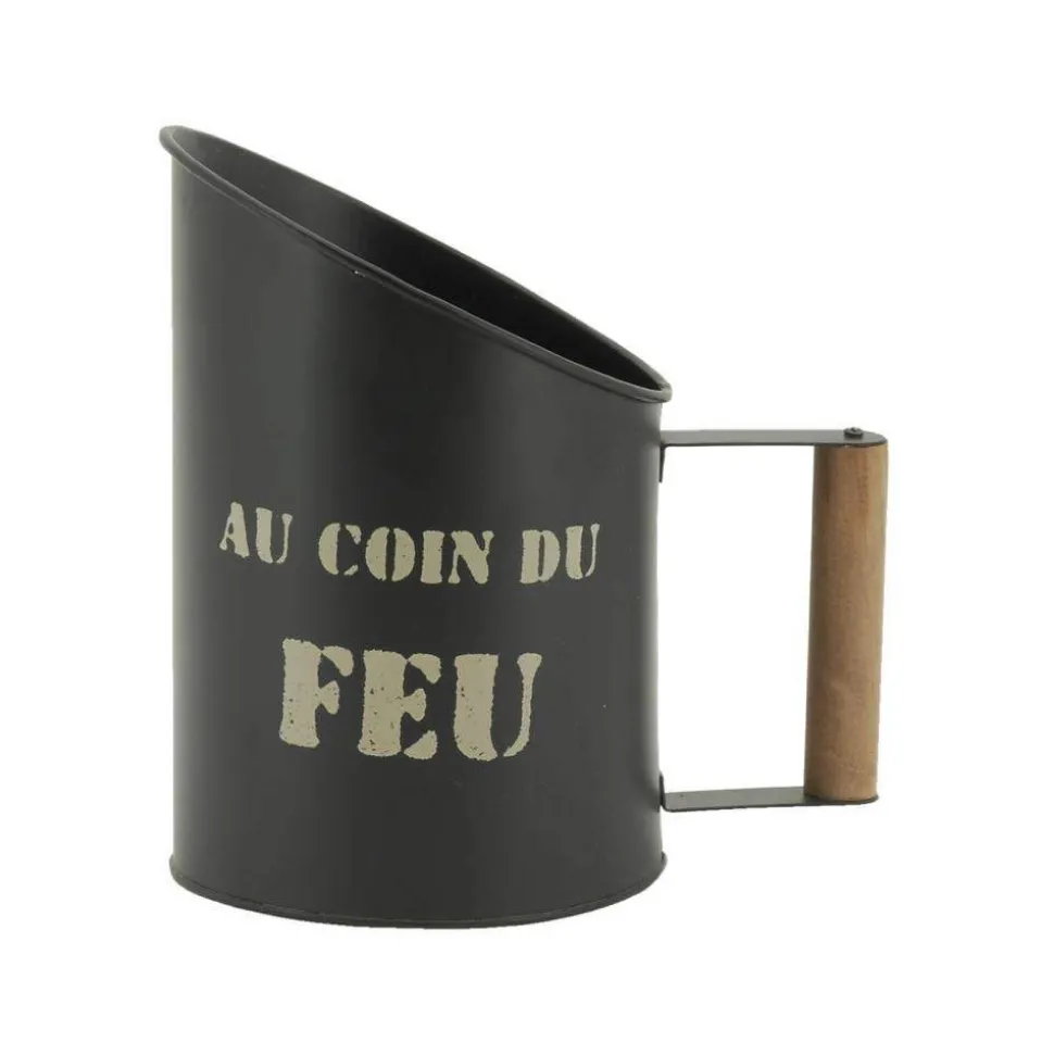 AUBRY GASPARD - Tabouret et seau à pellets avec pelle au coin du feu métal laqué au coin du feu