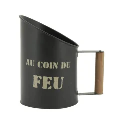 AUBRY GASPARD - Tabouret et seau à pellets avec pelle au coin du feu métal laqué cerf