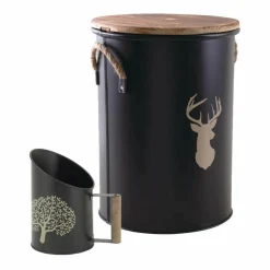 AUBRY GASPARD - Tabouret et seau à pellets avec pelle arbre métal laqué cerf