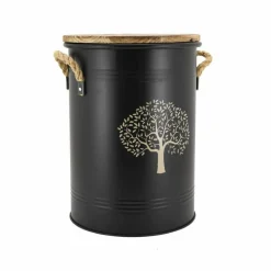 AUBRY GASPARD - Tabouret et seau à pellets avec pelle au coin du feu métal laqué arbre de vie