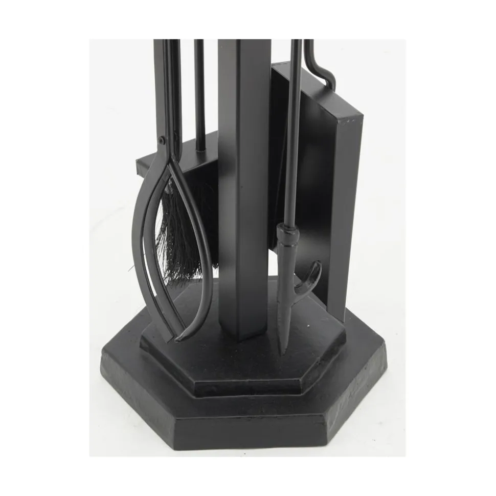 AUBRY GASPARD - Valet de cheminée 4 accessoires en métal et cuir