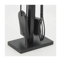 AUBRY GASPARD - Valet de cheminée + 4 accessoires en métal et cuir