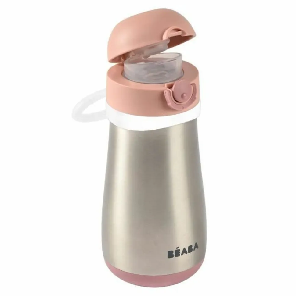 BEABA - Gourde inox 350 ml + anse - vieux rose