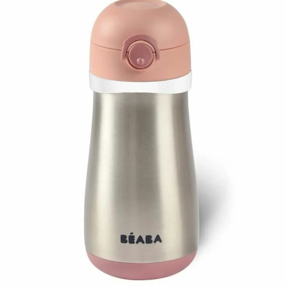 BEABA - Gourde inox 350 ml + anse - vieux rose