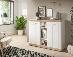 BEST MOBILIER - Coventry - buffet haut - blanc et effet bois - 104x131 cm
