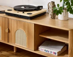 BEST MOBILIER - Milazzo - meuble tv - bois plaqué chêne et cannage - 180 cm