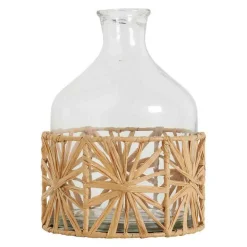 BLANC D'IVOIRE - Vase bonbonne verre raphia 14x21cm