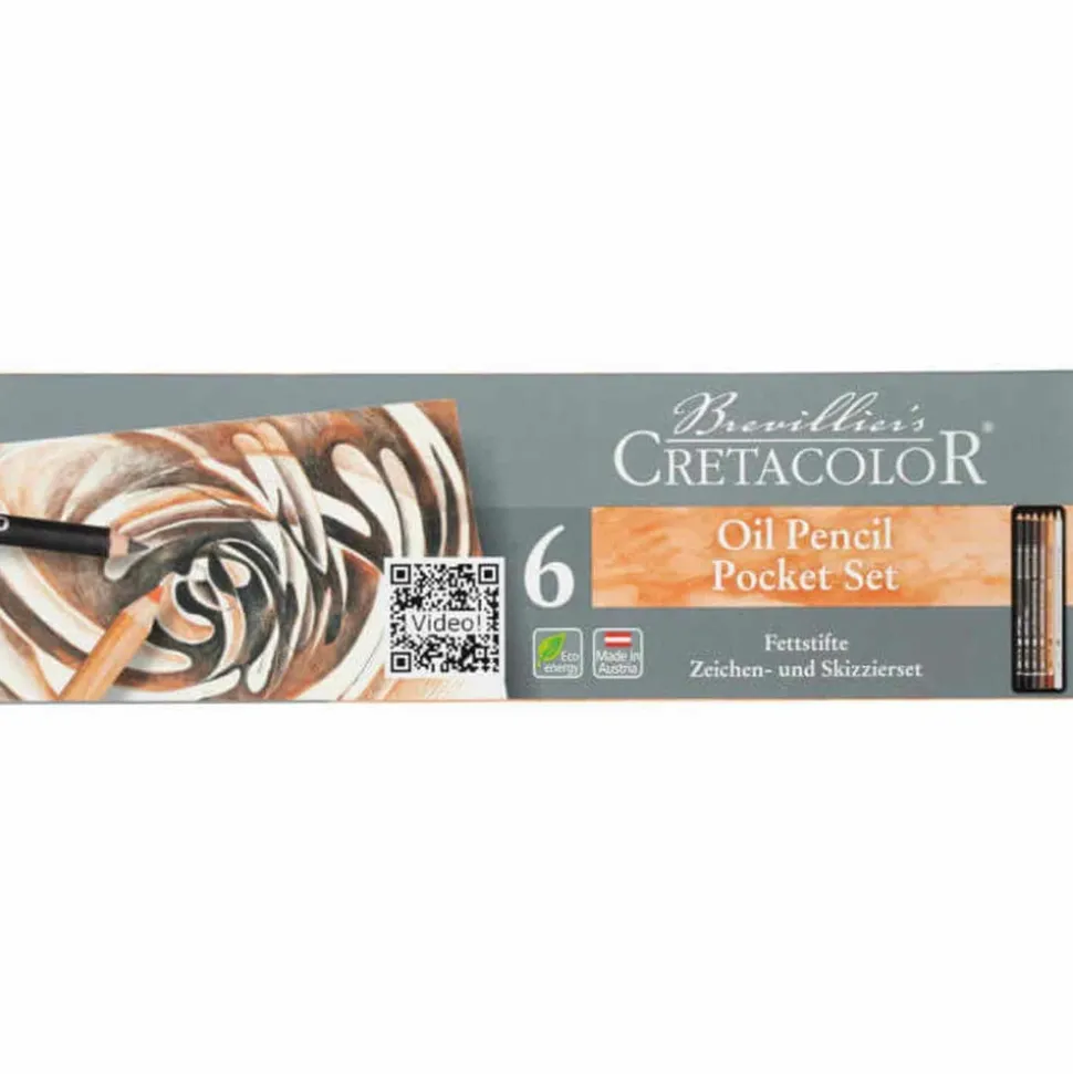 BREVILLIER'S CRETACOLOR - Set 6 crayons gras pour esquisses - blanc, sanguine, sépia clair, sépia foncé, noir extra-tendre, tendre