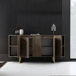Buffet design bois et or 160 cm - 4 portes luxor