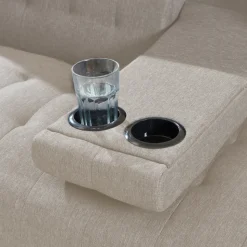 Canapé 3 places convertible avec tablette centrale rabattable beige inverness