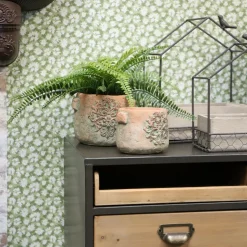 CHEMIN DE CAMPAGNE - Cache-pot rond en ciment vieilli effet poterieø.15,5 x ht.13 cm