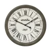 CHEMIN DE CAMPAGNE - Grande horloge murale décorative vintage salon métal gris blanc 100cm