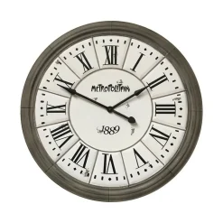 CHEMIN DE CAMPAGNE - Grande horloge murale décorative vintage salon métal gris blanc 100cm