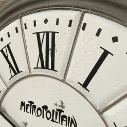 CHEMIN DE CAMPAGNE - Grande horloge murale décorative vintage salon métal gris blanc 100cm