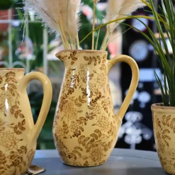 CHEMIN DE CAMPAGNE - Pichet en céramique émaillée "fleurs marron" 20x14.5x25.5