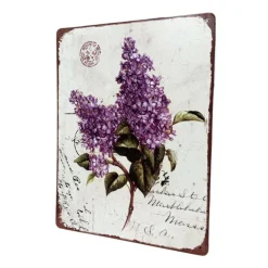 CHEMIN DE CAMPAGNE - Plaque murale décorative vintage en métal multicolore lilas 33x25cm