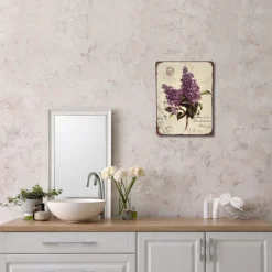 CHEMIN DE CAMPAGNE - Plaque murale décorative vintage en métal multicolore lilas 33x25cm