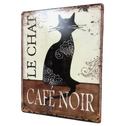 CHEMIN DE CAMPAGNE - Plaque murale décorative vintage fer noir marron chat café 33x25cm