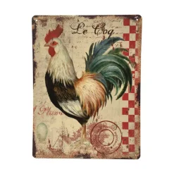 CHEMIN DE CAMPAGNE - Plaque murale décorative vintage en métal multicolore le coq 33x25cm