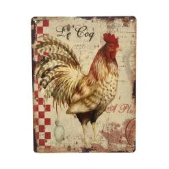 CHEMIN DE CAMPAGNE - Plaque murale décorative vintage en métal multicolore coq 33x25cm