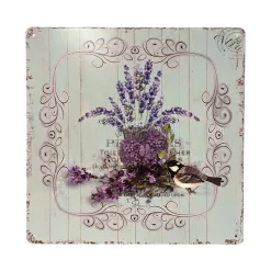 CHEMIN DE CAMPAGNE - Plaque murale décorative vintage fer multicolore fleurettes 30x30cm